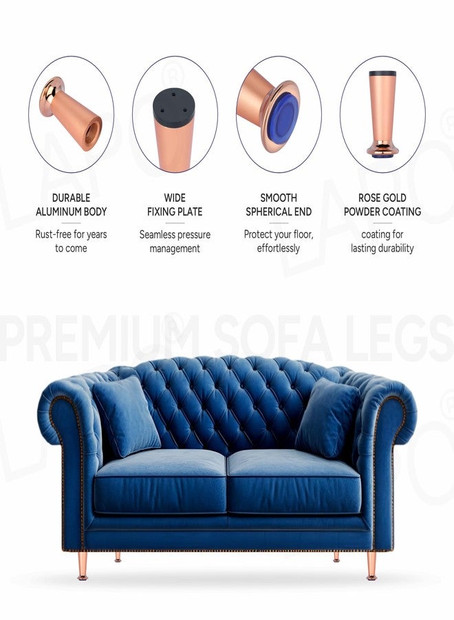 LAPO 4 Inch Sofa Legs, Elegant Rose Gold Metal Legs with Contemporary Cone Shape for Sofas and Tables, Rose Gold (Set of 4) 3 Years Warranty - Image 4